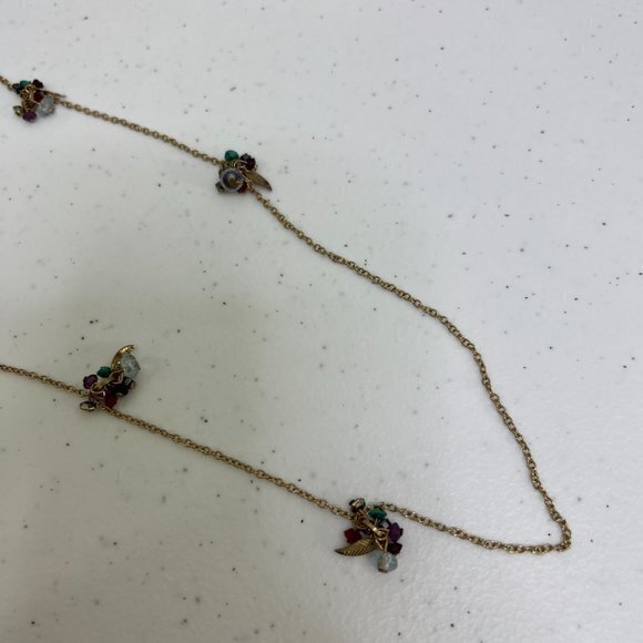 Beaded Necklace Leaf Cluster Gold‎ Tone Chain Long Blue Red Purple - Picture 2 of 6